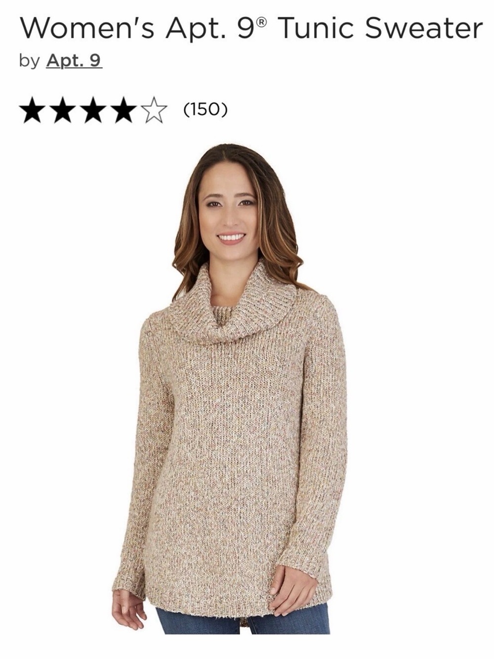 Womens XXL Apt. 9 NEW Speckled Cream Cowl neck Turtleneck Sweater $50